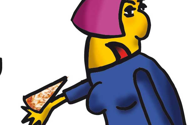 personajes comiendo pizza